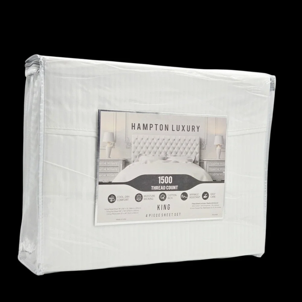 Hampton Luxury King Size 4pc White Sheet Set 1500 Thread Count Cotton‎ Blend